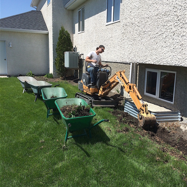 Excavation, Wall, minimal ground disturbance, Mini excavator, wheelbarrow